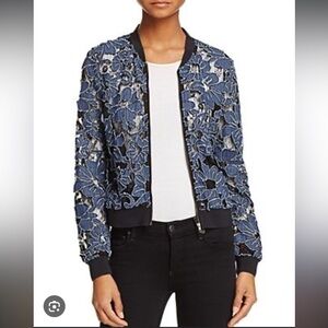 Peck & Peck l Bomber Jacket with Denim & sheer floral fabric, size XL